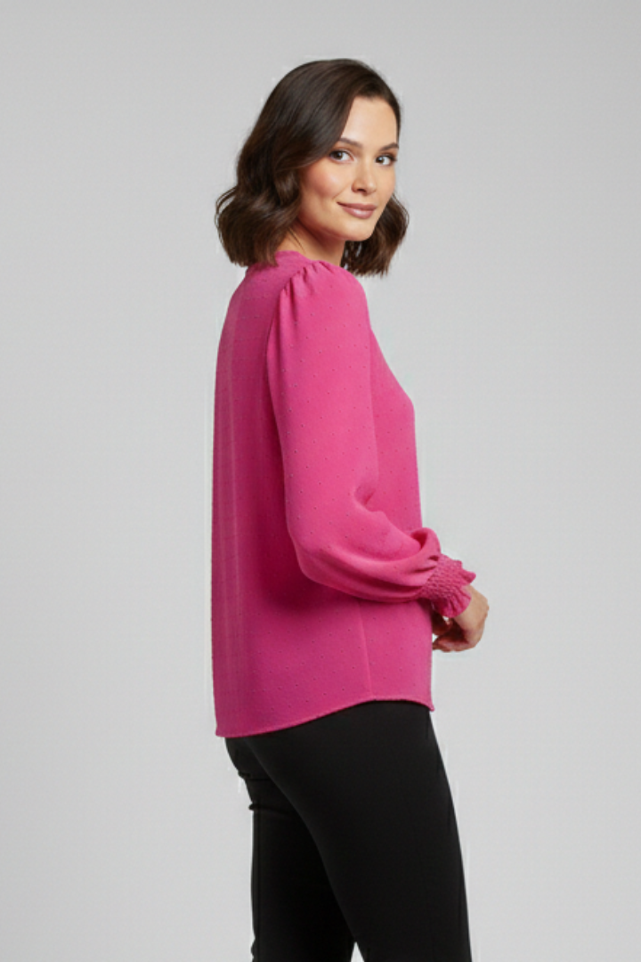 Women's Embroidered Round Neck Blouse with Long Sleeves – Casual Everyday Top