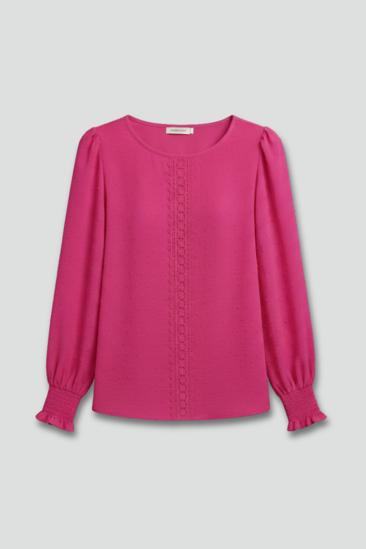 Women's Embroidered Round Neck Blouse with Long Sleeves – Casual Everyday Top
