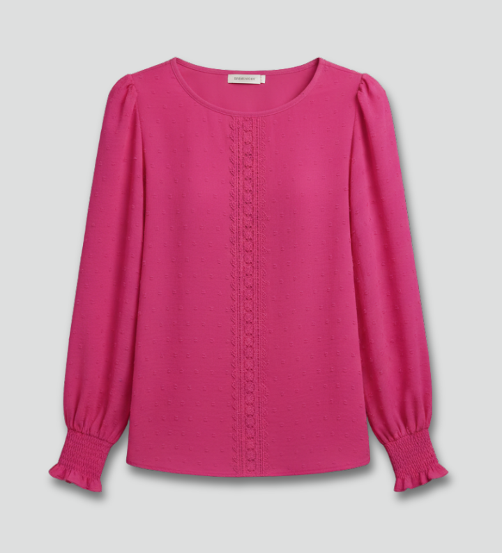 Women's Embroidered Round Neck Blouse with Long Sleeves – Casual Everyday Top