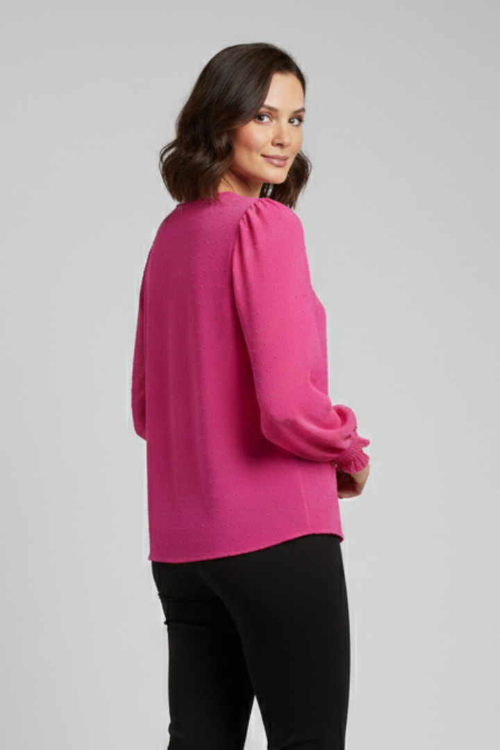 Women's Embroidered Round Neck Blouse with Long Sleeves – Casual Everyday Top