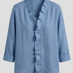 Women's Ruffle V-Neck Blouse with Long Sleeves – Relaxed Fit Top for Work & Weekend