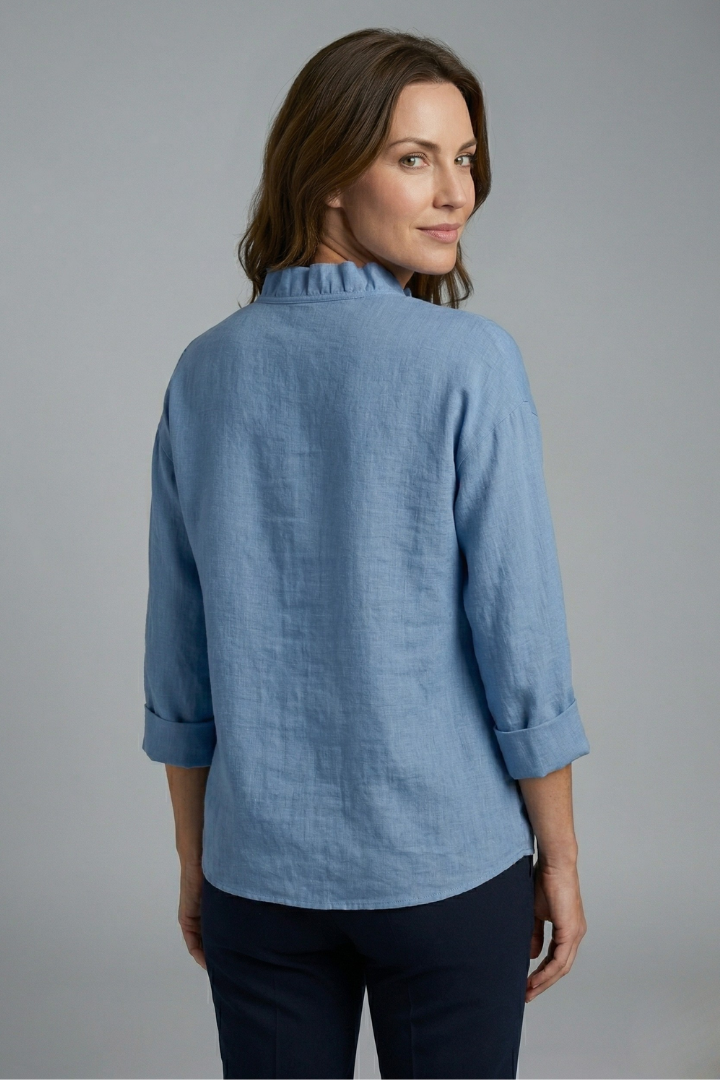 Women's Ruffle V-Neck Blouse with Long Sleeves – Relaxed Fit Top for Work & Weekend