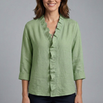Women's Ruffle V-Neck Blouse with Long Sleeves – Relaxed Fit Top for Work & Weekend