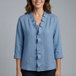 Women's Ruffle V-Neck Blouse with Long Sleeves – Relaxed Fit Top for Work & Weekend