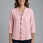 Women's Ruffle V-Neck Blouse with Long Sleeves – Relaxed Fit Top for Work & Weekend