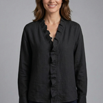Women's Ruffle V-Neck Blouse with Long Sleeves – Relaxed Fit Top for Work & Weekend