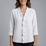 Women's Ruffle V-Neck Blouse with Long Sleeves – Relaxed Fit Top for Work & Weekend