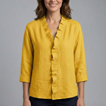 Women's Ruffle V-Neck Blouse with Long Sleeves – Relaxed Fit Top for Work & Weekend
