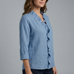 Women's Ruffle V-Neck Blouse with Long Sleeves – Relaxed Fit Top for Work & Weekend
