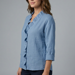 Women's Ruffle V-Neck Blouse with Long Sleeves – Relaxed Fit Top for Work & Weekend