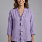 Women's Ruffle V-Neck Blouse with Long Sleeves – Relaxed Fit Top for Work & Weekend