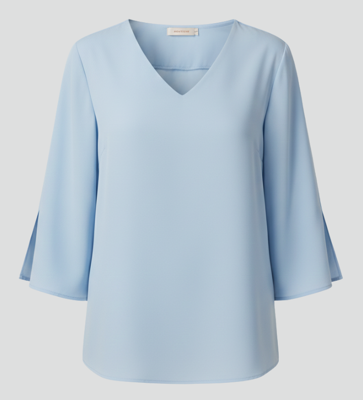 Women's V-Neck Short Sleeve Blouse – Loose Fit Plain Summer Top for Work & Casual Wear