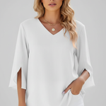 Women's V-Neck Short Sleeve Blouse – Loose Fit Plain Summer Top for Work & Casual Wear
