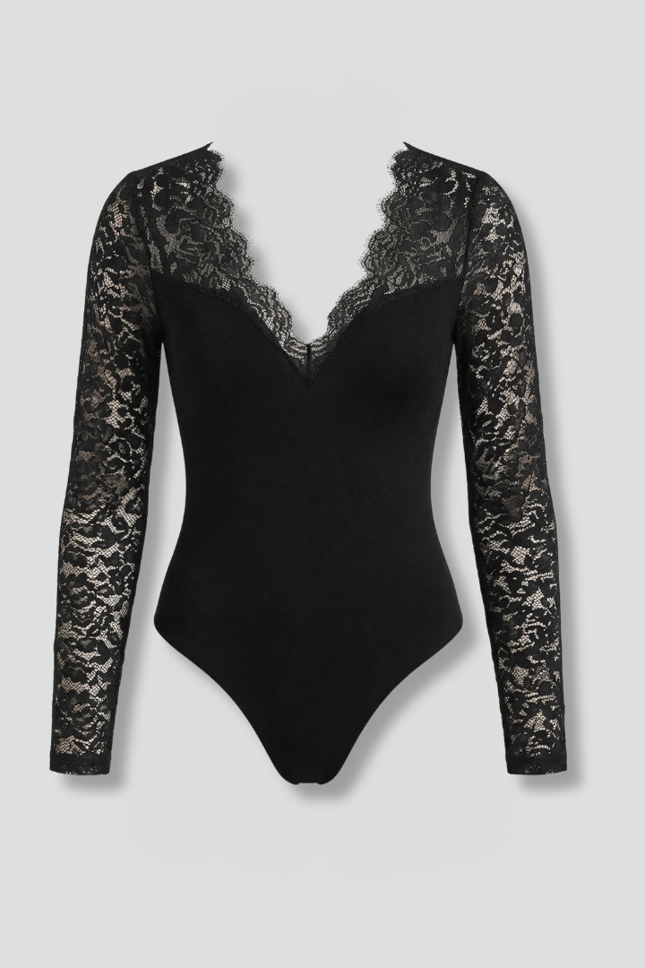Women's V-Neck Lace Sleeve Blouse – Slim Fit Long Sleeve Top for Work & Evening