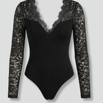 Women's V-Neck Lace Sleeve Blouse – Slim Fit Long Sleeve Top for Work & Evening