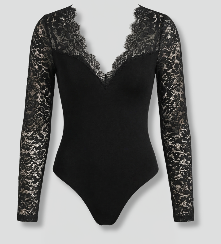 Women's V-Neck Lace Sleeve Blouse – Slim Fit Long Sleeve Top for Work & Evening