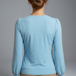 Women's V-Neck Wrap Blouse with Ruched Waist – Long Sleeve Stretch Top for Work