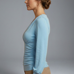 Women's V-Neck Wrap Blouse with Ruched Waist – Long Sleeve Stretch Top for Work