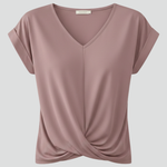 Women's V Neck Blouse with Short Sleeves – Relaxed Pull-On Top for Everyday & Work Wear