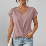 Women's V Neck Blouse with Short Sleeves – Relaxed Pull-On Top for Everyday & Work Wear