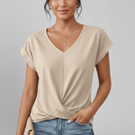 Women's V Neck Blouse with Short Sleeves – Relaxed Pull-On Top for Everyday & Work Wear