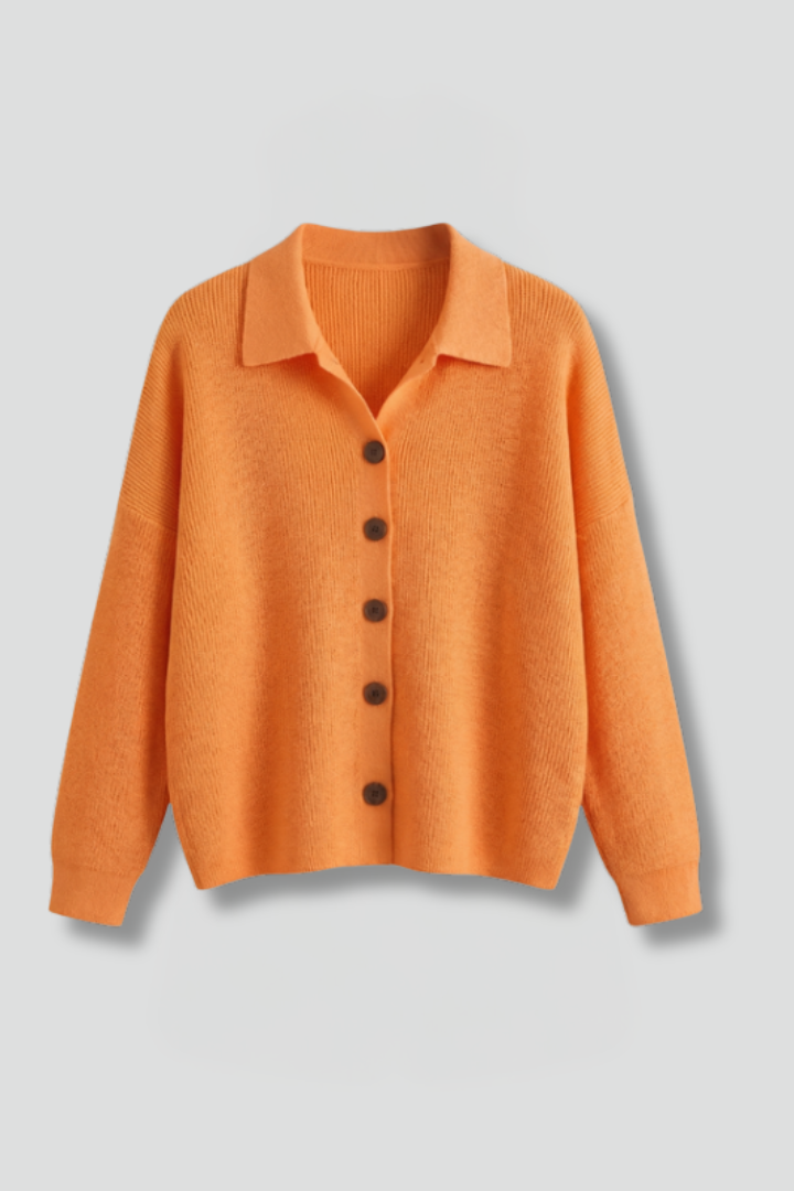 Women's Collared Button-Front Cardigan – Knitted Long Sleeve Hip-Length Layer