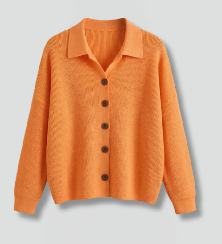 Women's Collared Button-Front Cardigan – Knitted Long Sleeve Hip-Length Layer