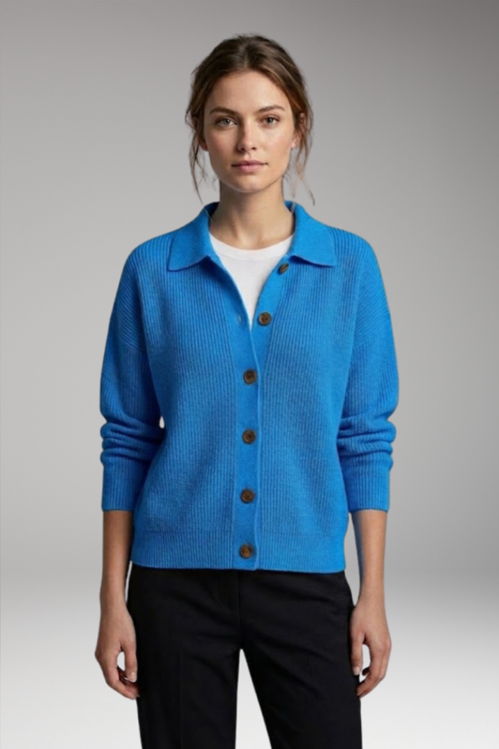 Women's Collared Button-Front Cardigan – Knitted Long Sleeve Hip-Length Layer