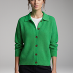 Women's Collared Button-Front Cardigan – Knitted Long Sleeve Hip-Length Layer