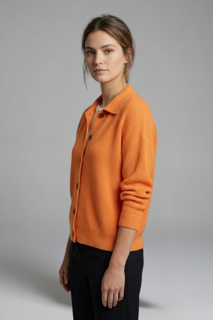 Women's Collared Button-Front Cardigan – Knitted Long Sleeve Hip-Length Layer