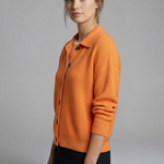 Women's Collared Button-Front Cardigan – Knitted Long Sleeve Hip-Length Layer
