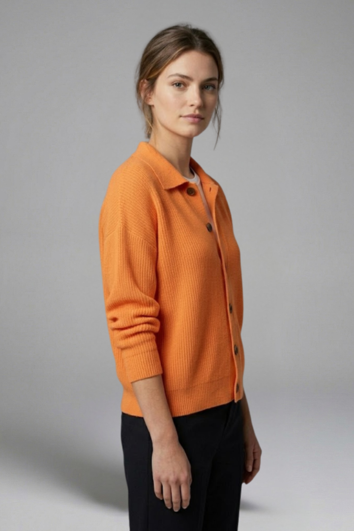 Women's Collared Button-Front Cardigan – Knitted Long Sleeve Hip-Length Layer