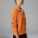 Women's Collared Button-Front Cardigan – Knitted Long Sleeve Hip-Length Layer