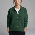 Women's Collared Button-Front Cardigan – Knitted Long Sleeve Hip-Length Layer
