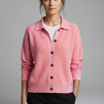 Women's Collared Button-Front Cardigan – Knitted Long Sleeve Hip-Length Layer