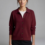 Women's Collared Button-Front Cardigan – Knitted Long Sleeve Hip-Length Layer