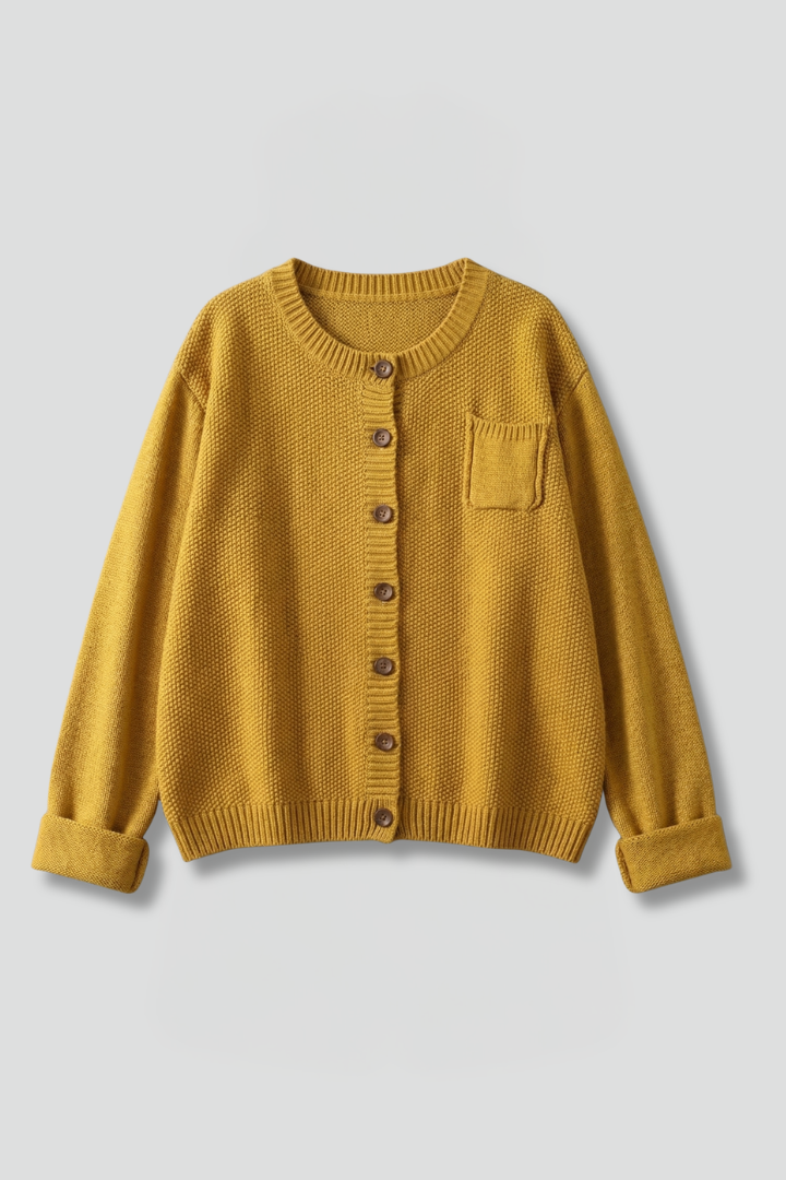 Women's Textured Knit Button-Up Cardigan with Chest Pocket & Ribbed Cuffs – Layering Knit