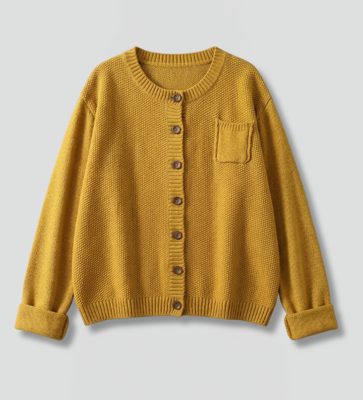 Women's Textured Knit Button-Up Cardigan with Chest Pocket & Ribbed Cuffs – Layering Knit