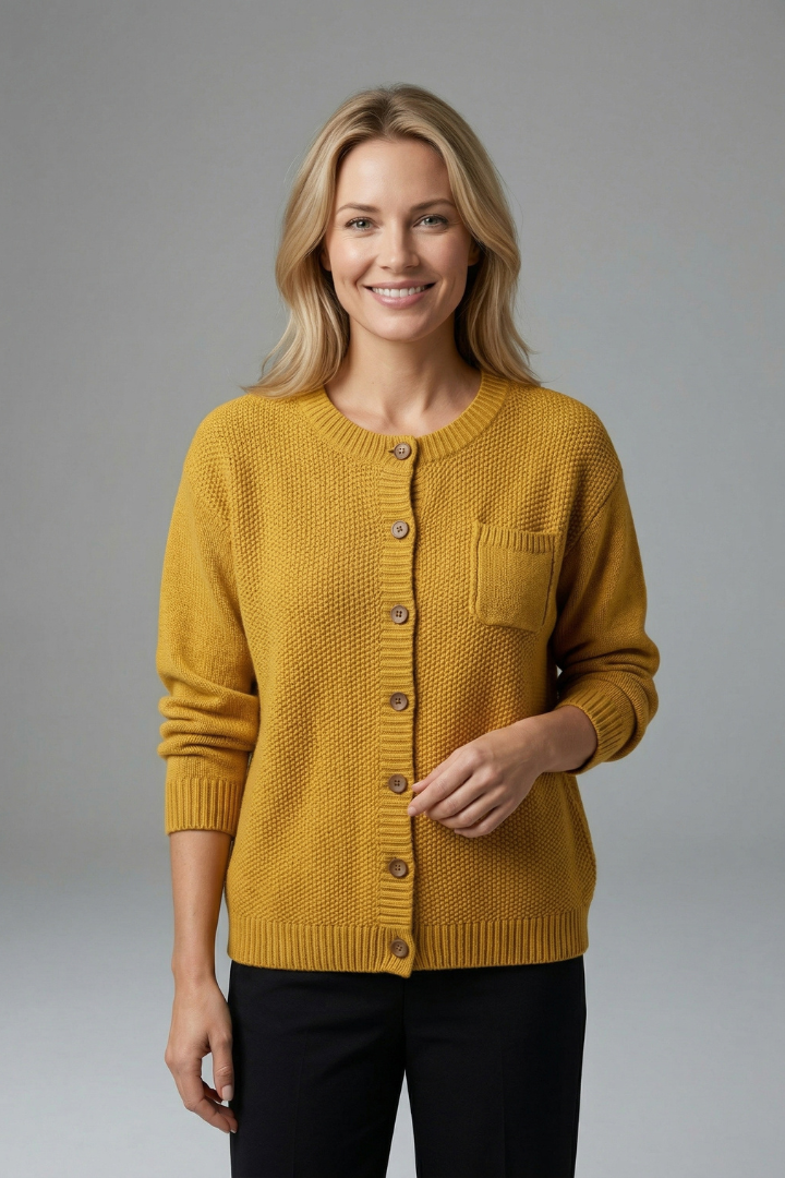 Women's Textured Knit Button-Up Cardigan with Chest Pocket & Ribbed Cuffs – Layering Knit