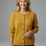 Women's Textured Knit Button-Up Cardigan with Chest Pocket & Ribbed Cuffs – Layering Knit