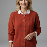 Women's Textured Knit Button-Up Cardigan with Chest Pocket & Ribbed Cuffs – Layering Knit