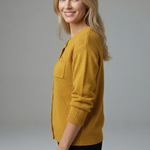 Women's Textured Knit Button-Up Cardigan with Chest Pocket & Ribbed Cuffs – Layering Knit