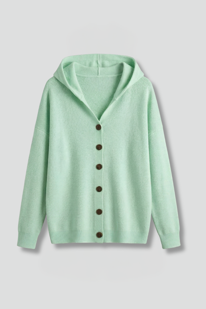 Women's Hooded Ribbed Cardigan with Button Front & Long Sleeves – Relaxed Layering Knit
