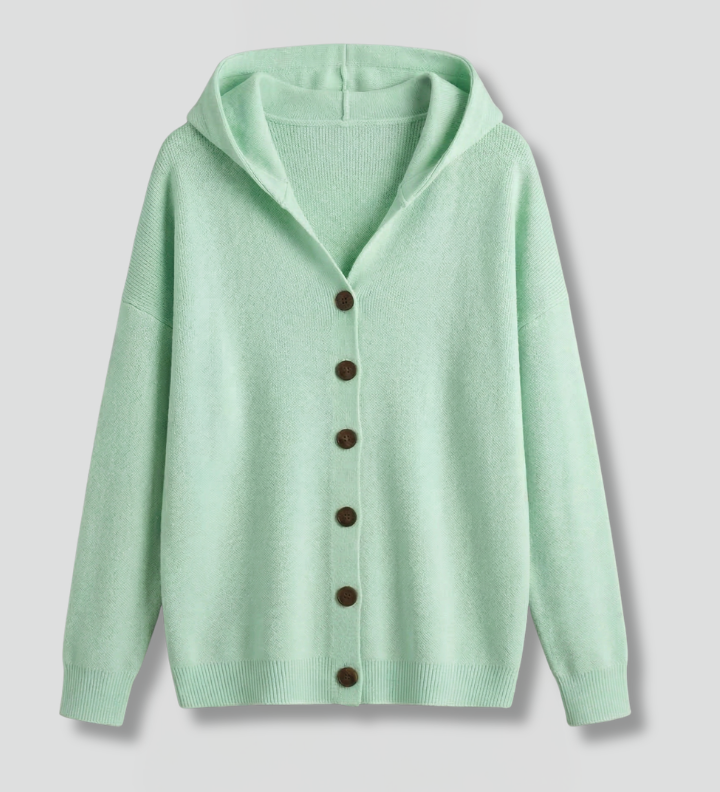 Women's Hooded Ribbed Cardigan with Button Front & Long Sleeves – Relaxed Layering Knit
