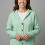 Women's Hooded Ribbed Cardigan with Button Front & Long Sleeves – Relaxed Layering Knit