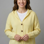 Women's Hooded Ribbed Cardigan with Button Front & Long Sleeves – Relaxed Layering Knit