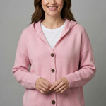 Women's Hooded Ribbed Cardigan with Button Front & Long Sleeves – Relaxed Layering Knit