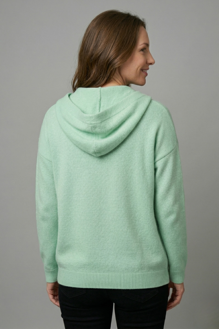 Women's Hooded Ribbed Cardigan with Button Front & Long Sleeves – Relaxed Layering Knit