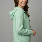 Women's Hooded Ribbed Cardigan with Button Front & Long Sleeves – Relaxed Layering Knit