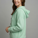 Women's Hooded Ribbed Cardigan with Button Front & Long Sleeves – Relaxed Layering Knit